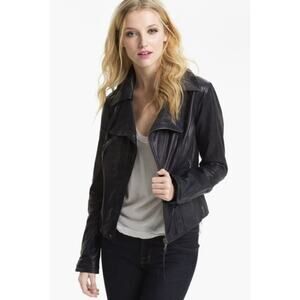 June Black Leather Moto Jacket Womens XS Biker‎ Classic Grunge Gothic